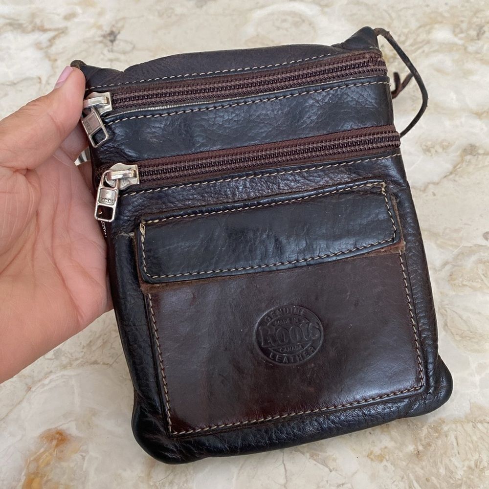 Vintage Roots Hanging Pouch Tribe Leather Crossbody Bag Brown - Picture 2 of 12
